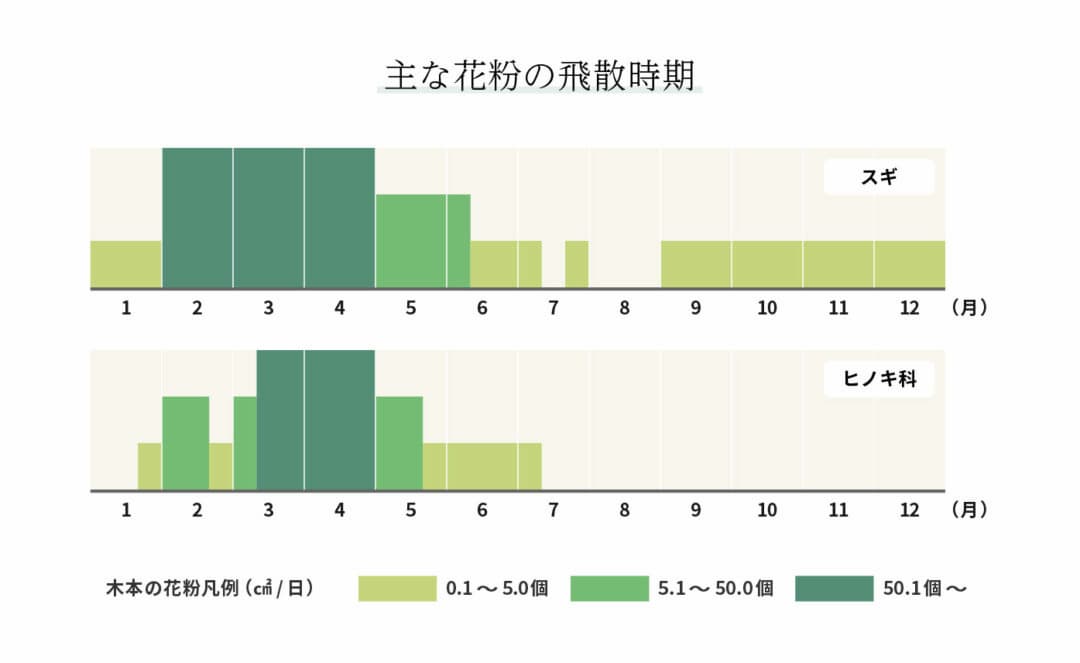 花粉の飛散時期の目安の図版