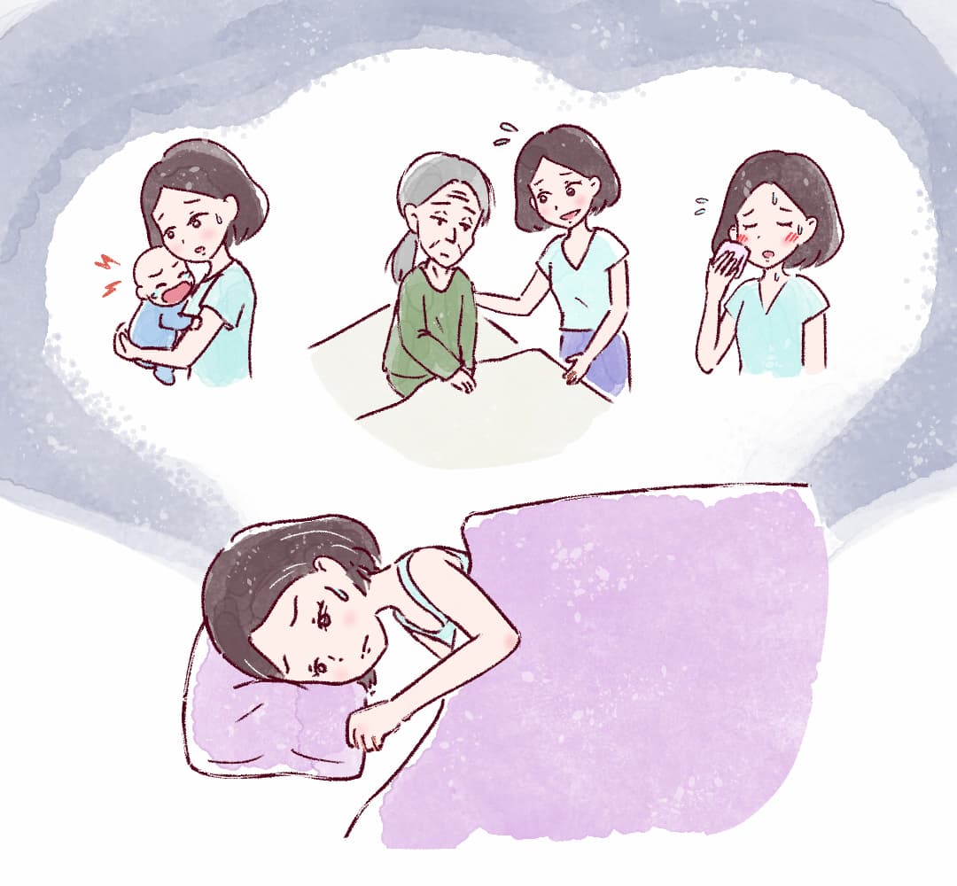 ストレスで眠れない様子のイラスト