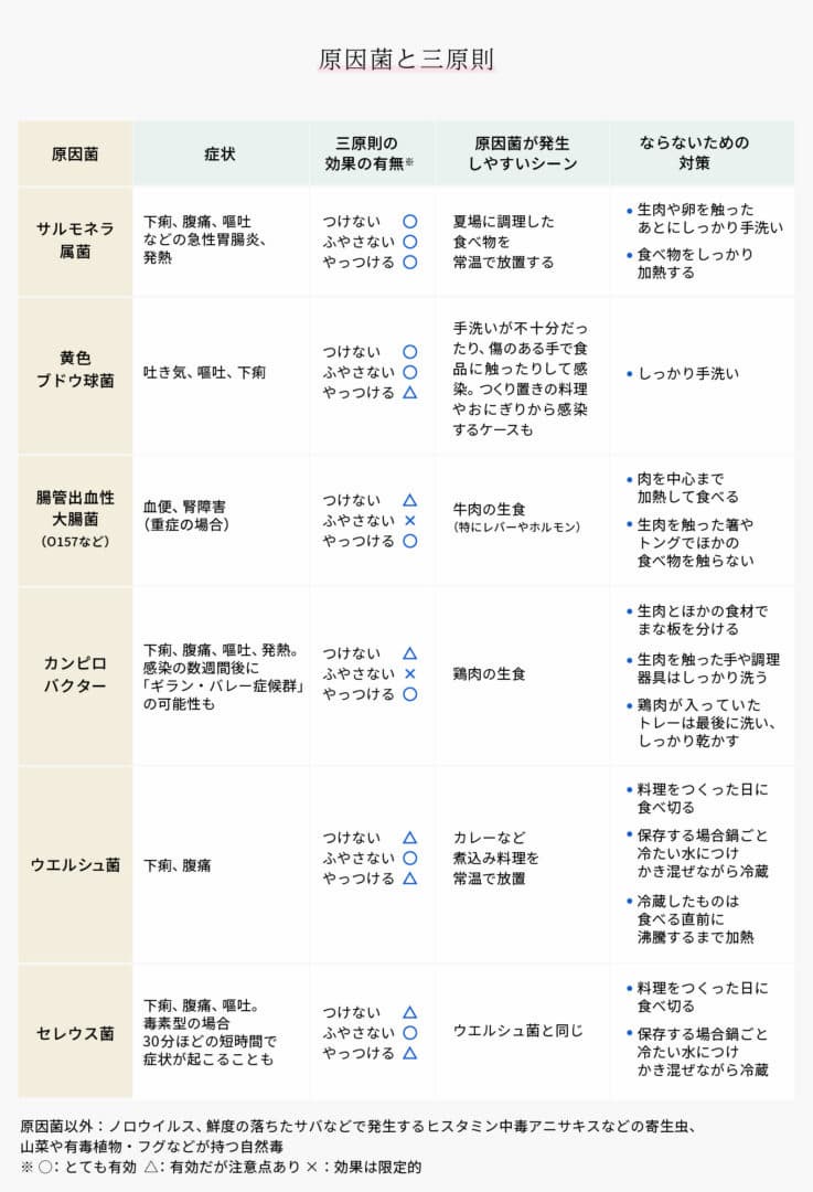 食中毒の代表的な原因菌と対策の図