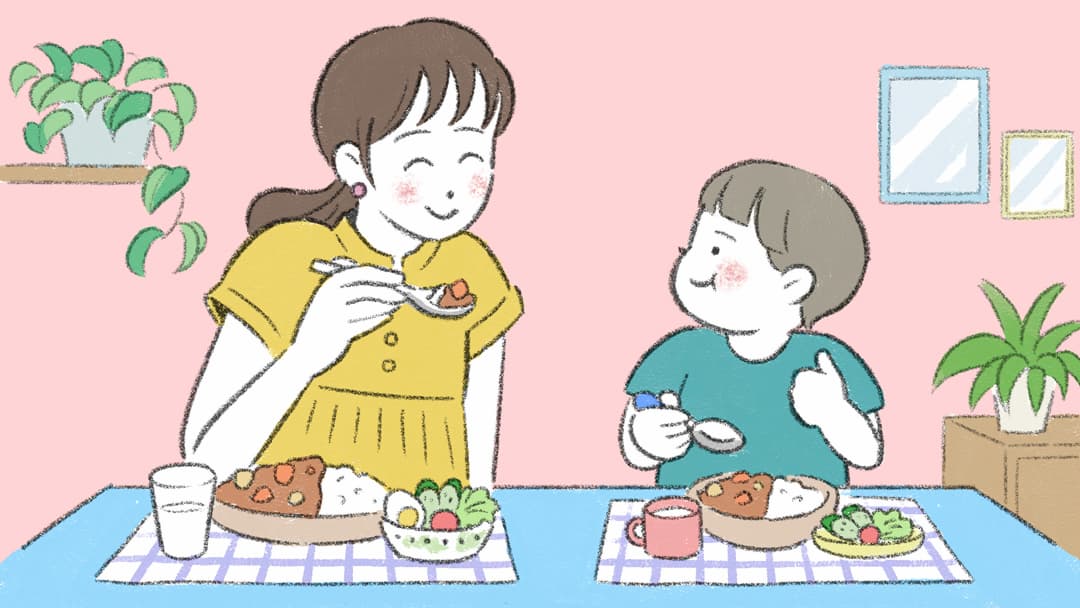 親子で食事をしているイラスト