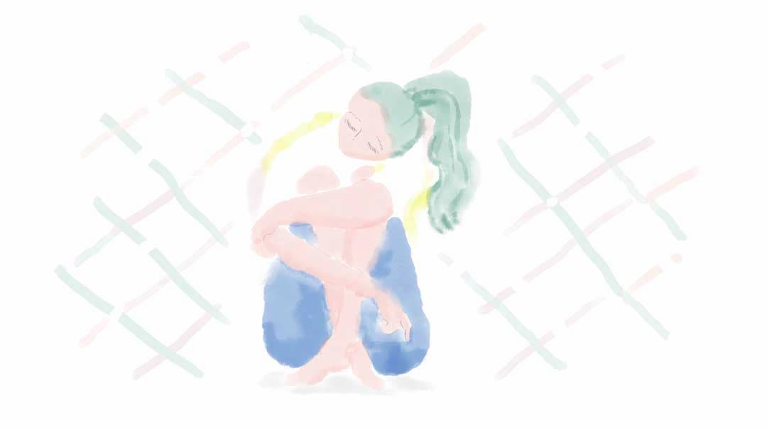 膝を抱えている女性のイラスト