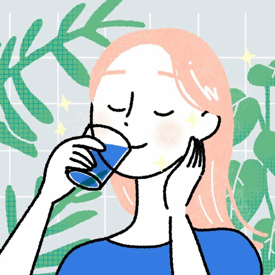 水を飲む女性のイラスト