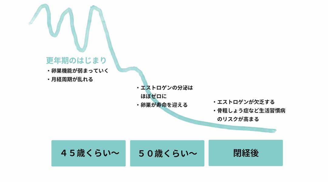 更年期の始まりから閉経までに起こることのイラスト