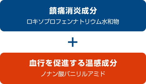 鎮痛消炎成分ロキソプロフェンナトリウム水和物 + 血行を促進する温感成分ノナン酸バニリルアミド