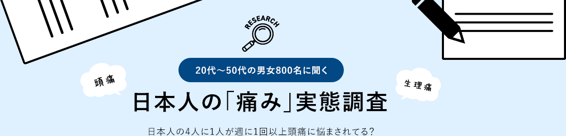 20代～50代の男女800名に聞く日本人の「痛み」実態調査。日本人の4人に1人が週に1回以上頭痛に悩まされている？